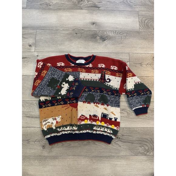 Vintage‎ Sweater Loft Christmas Cat Cow Sweater Kids Size Large - Picture 1 of 5